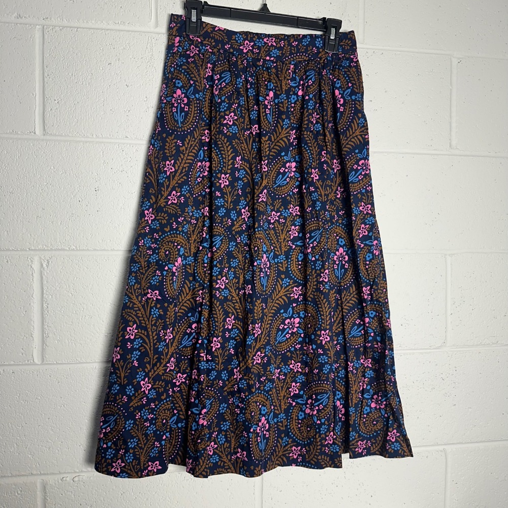 Boden Navy Blue Floral Paisley Midi Skirt Pockets US 6R UK 10R Boho Cottagecore
